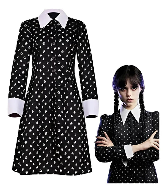 Disfraz Merlina Familia Addams Vestido Con Calaveras Niña