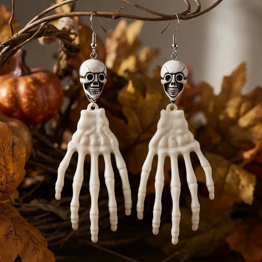 Caravanas Aros Calavera Mano Esqueleto Halloween Disfraz