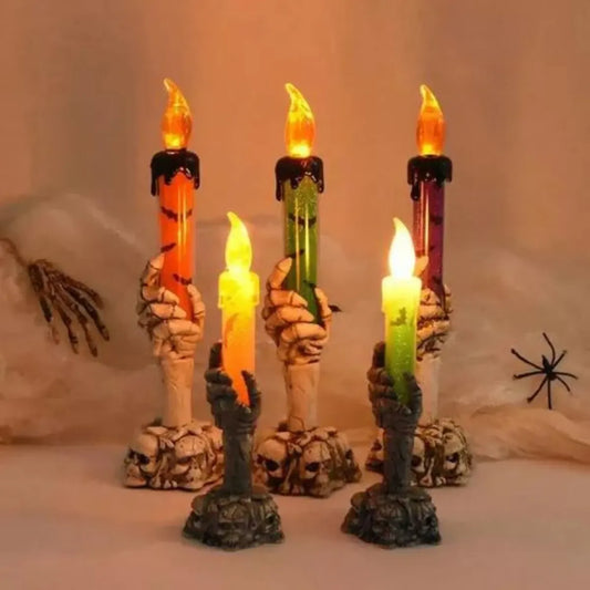 Vela Led Con Candelabro Mano Halloween Adorno Llama 21cm