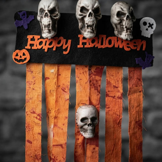 Cortina Colgante Happy Halloween Calaveras Decoracion 120 Cm