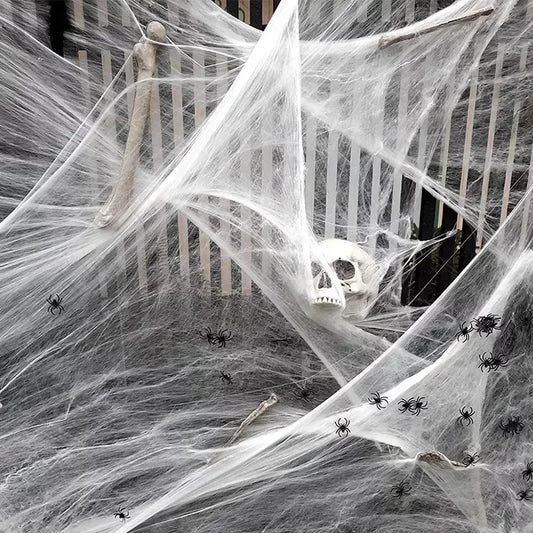 Telaraña Artificial Grande 120g Con 6 Arañas Para Halloween