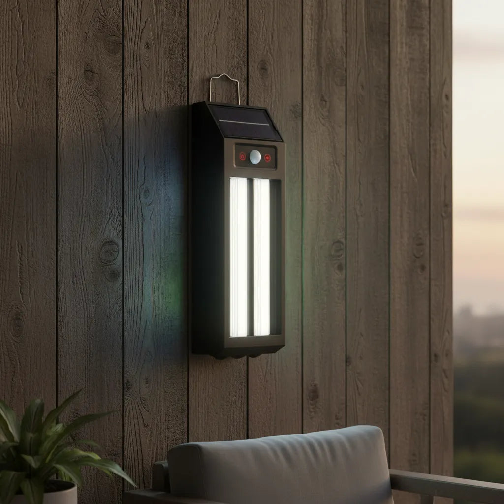 Lámpara Doble LED Solar con Sensor Movimiento | Luz Fría Cálida y RGB