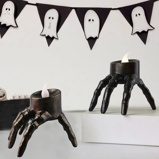 Veladora Led Mano Esqueleto Halloween Candelabro Adorno