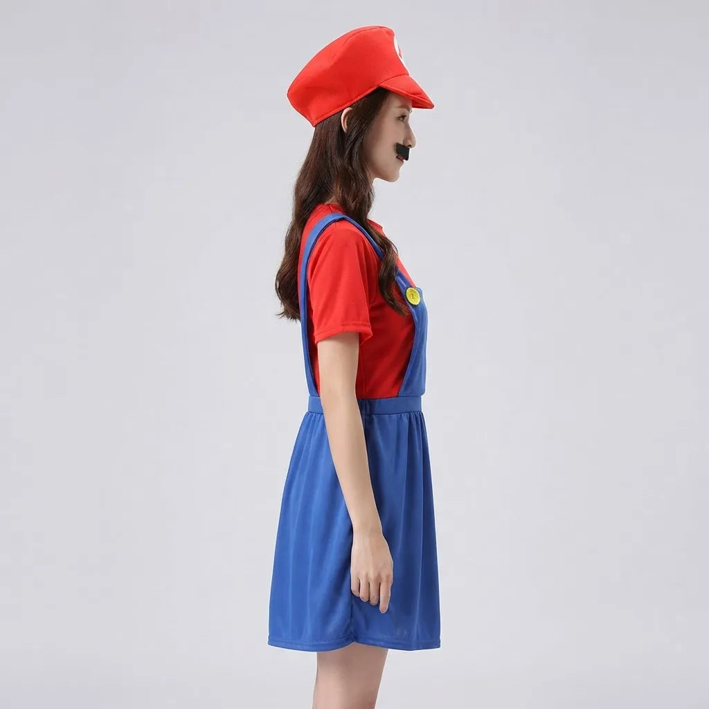 Disfraz Mario Bros Mujer Vestido Con Gorro Y Bigote Fiesta