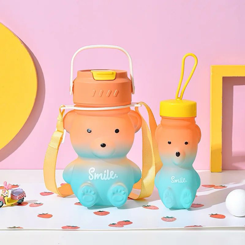 Botella Infantil Oso 2 en 1 con Sorbito y Correa - Botella Caramañola de Diseño para Niños 🧸💧