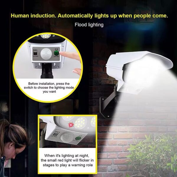Foco LED Solar Tipo Cámara: Iluminación Potente y Disuasivo de Seguridad