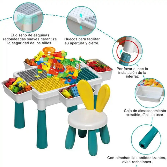 Mesa Didáctica Infantil con Banquito + 85 Bloques de Construcción Gratis