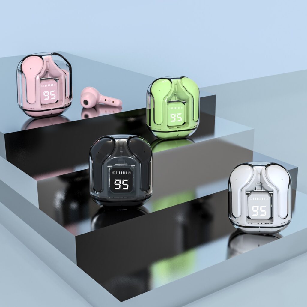 Auriculares Bluetooth con Pantalla Digital Transparente y Carga Tipo-C