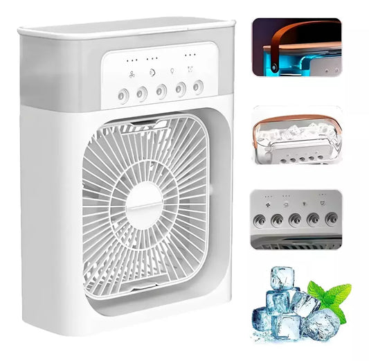 Ventilador Portátil Con Humidificador De Aire Y Luz Led 4en1.