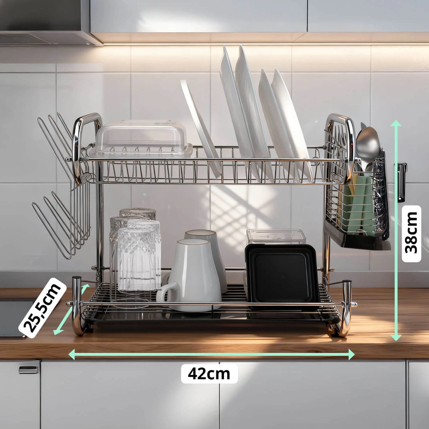 Escurridor de Platos de Mesa 2 Niveles en Acero Cromado PREMIUM