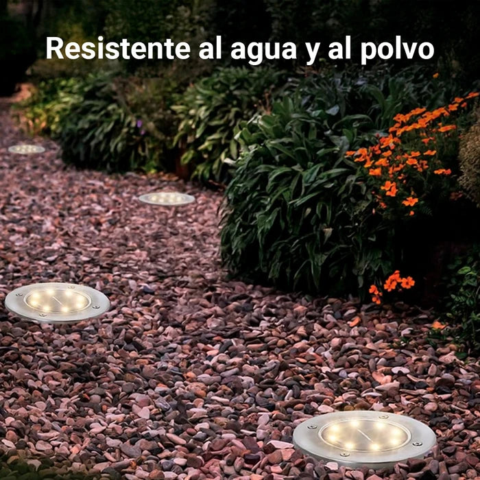 Luces Solares de Jardín Empotrables Set x4 | 8 LEDs Acero Inoxidable
