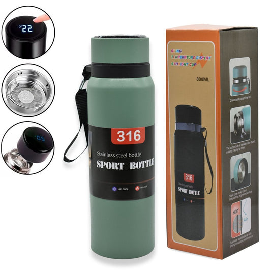 Botella Térmica Digital 800ml - Acero Inoxidable con Medidor de Temperatura LED