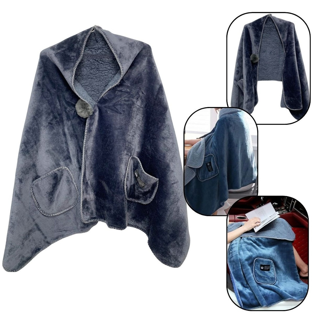 Manta Poncho con Bolsillos: Tejido Aterciopelado Forrado con Corderito 65x170cm