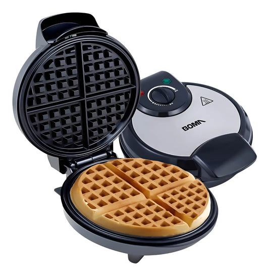 Waflera Eléctrica Boma 1000W: Temperatura Regulable para Waffles Perfectos