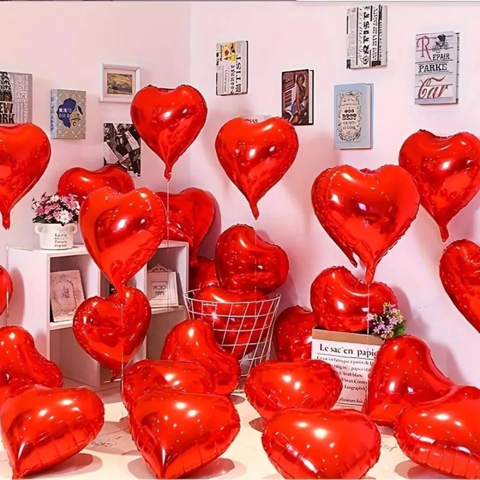 Pack x3 Globos Corazón Metalizados Rojos Gigantes - 24 Pulgadas (60 cm) | Decoración Premium ❤️🎈
