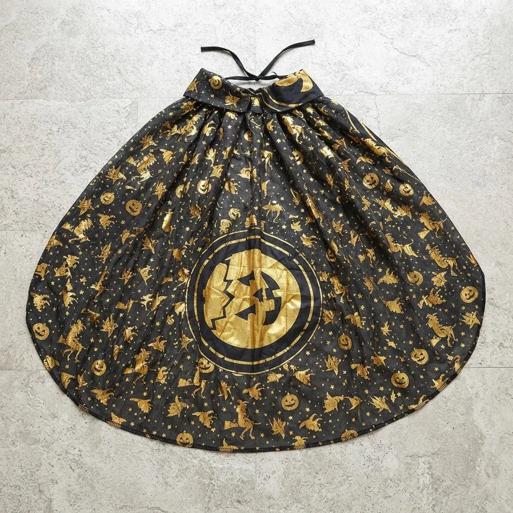 Capa Brujo Bruja Infantil Halloween Estampa Dorada Disfraz