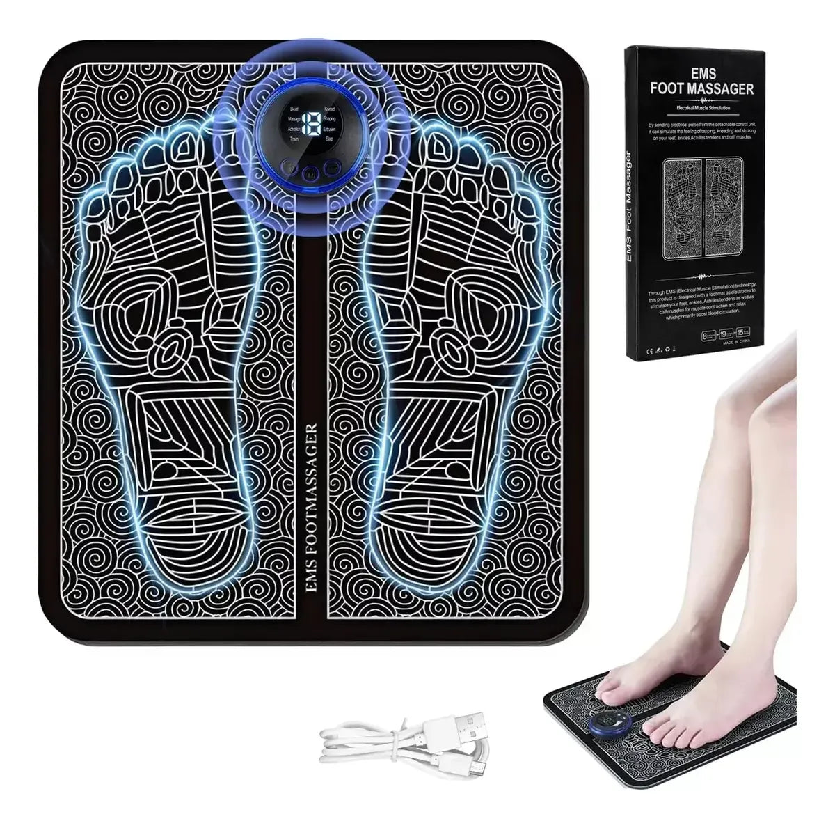 Electroestimulador Masajeador de Pies EMS Flexible | 8 Modos USB