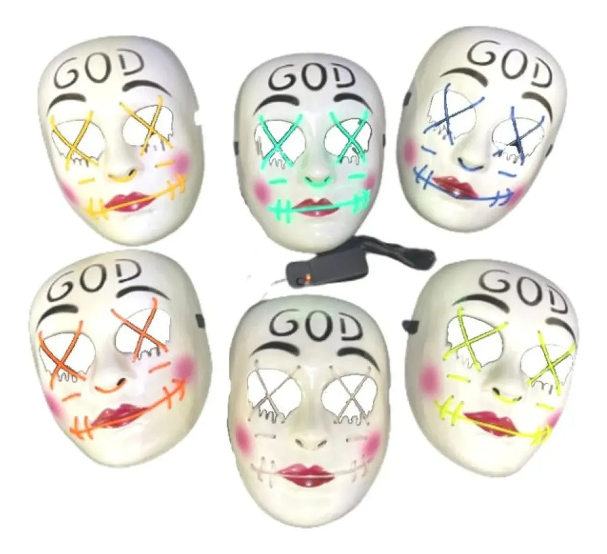 Mascara God Con Luz Led Neon Control Halloween Disfraz Purga