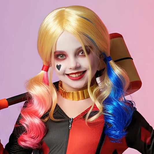 Peluca Harley Quinn Rubia Rosado Halloween Disfraz Cosplay