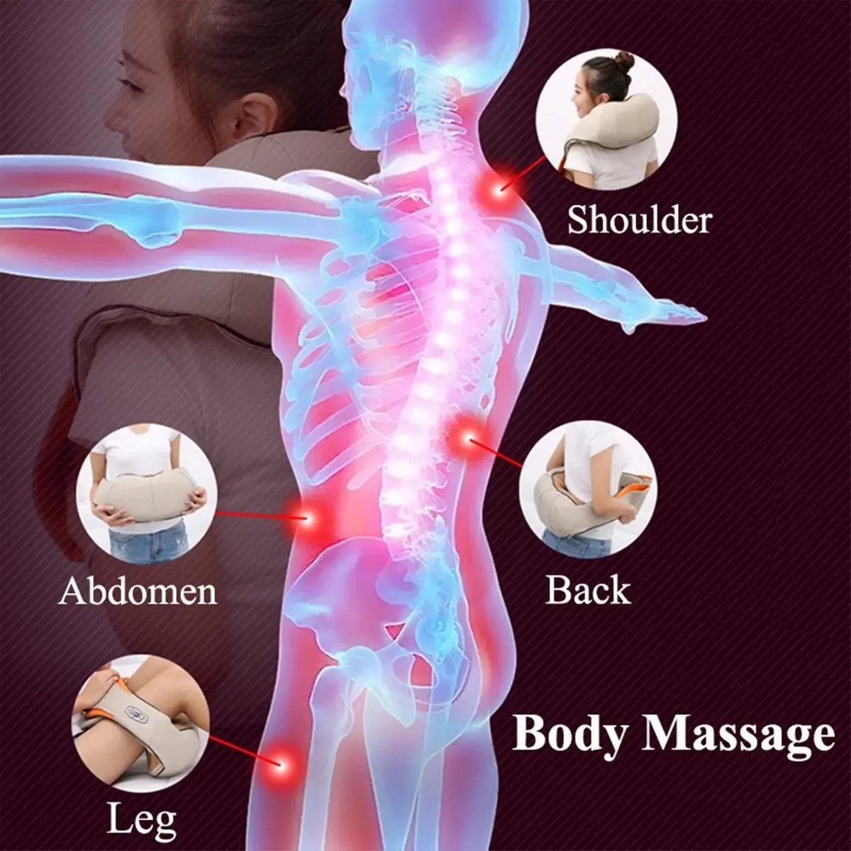 Masajeador Eléctrico Shiatsu con Calor Infrarrojo - Cuello, Espalda y Piernas