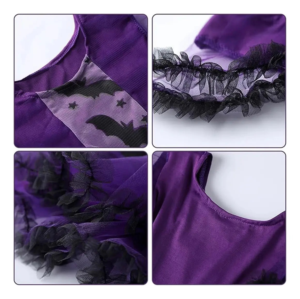 Disfraz Vampiresa Alas Violeta Completo Vincha Halloween