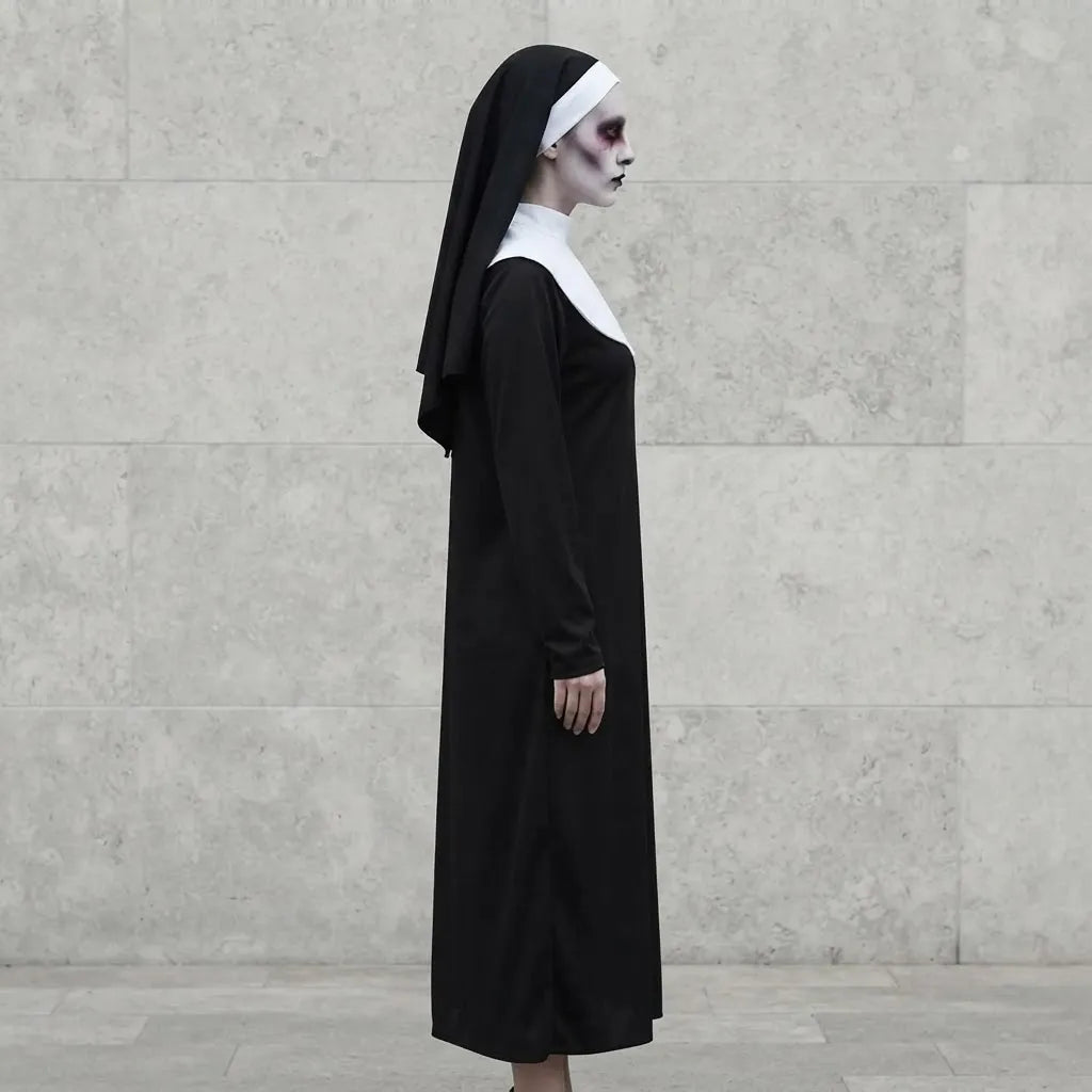 Disfraz De Monja Para Adulto Vestido Largo Tocado Halloween