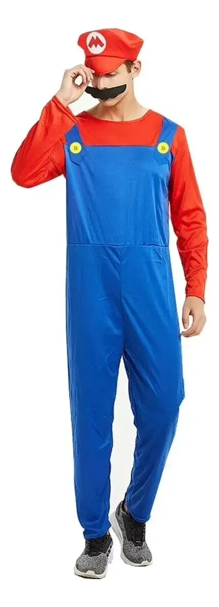 Disfraz Mario Bros Adulto Con Gorro Y Bigote Fiesta Cotillon