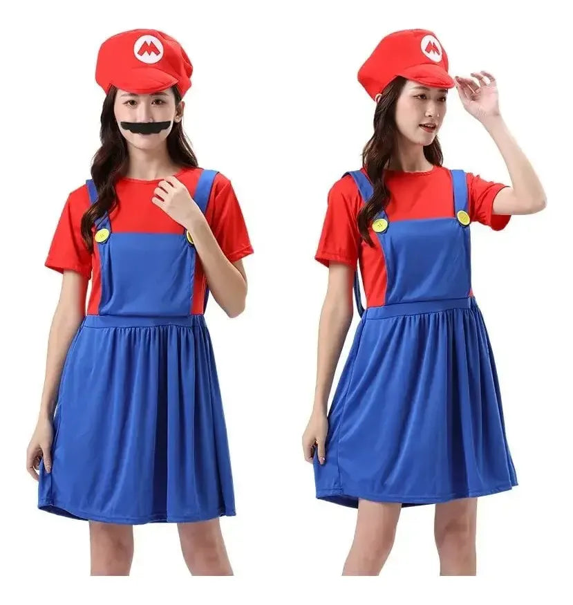 Disfraz Mario Bros Mujer Vestido Con Gorro Y Bigote Fiesta