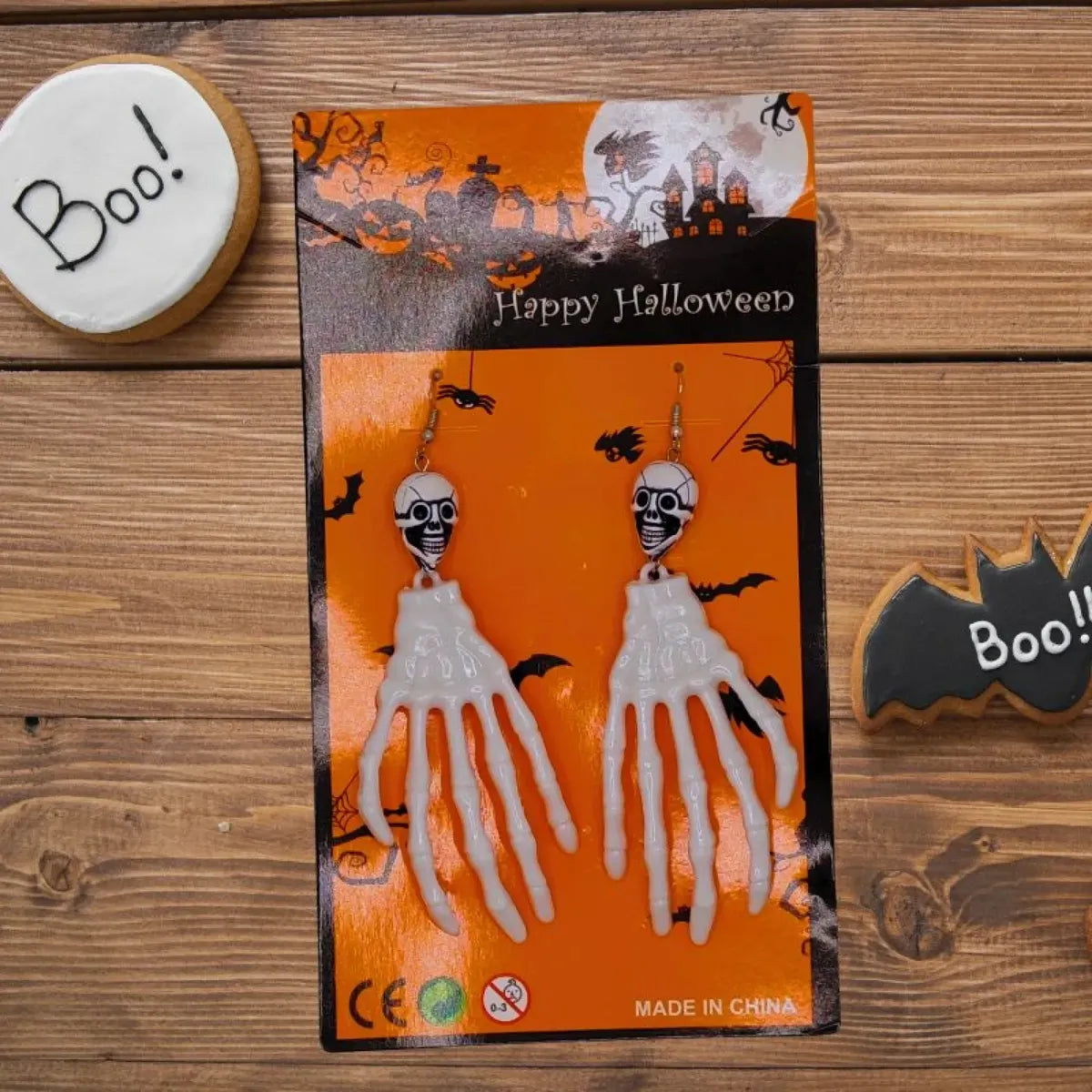 Caravanas Aros Calavera Mano Esqueleto Halloween Disfraz