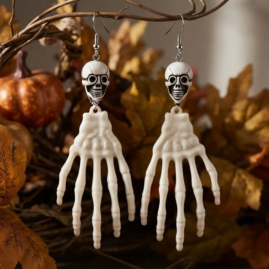 Caravanas Aros Calavera Mano Esqueleto Halloween Disfraz