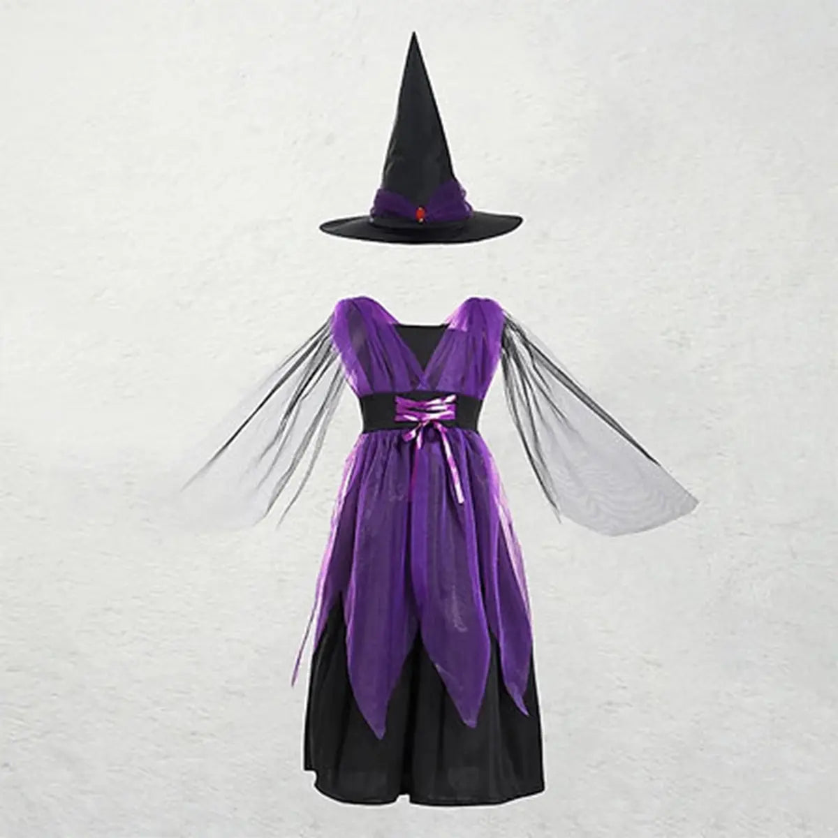 Disfraz Brujita Vestido Violeta Sombrero Morado Para Niña