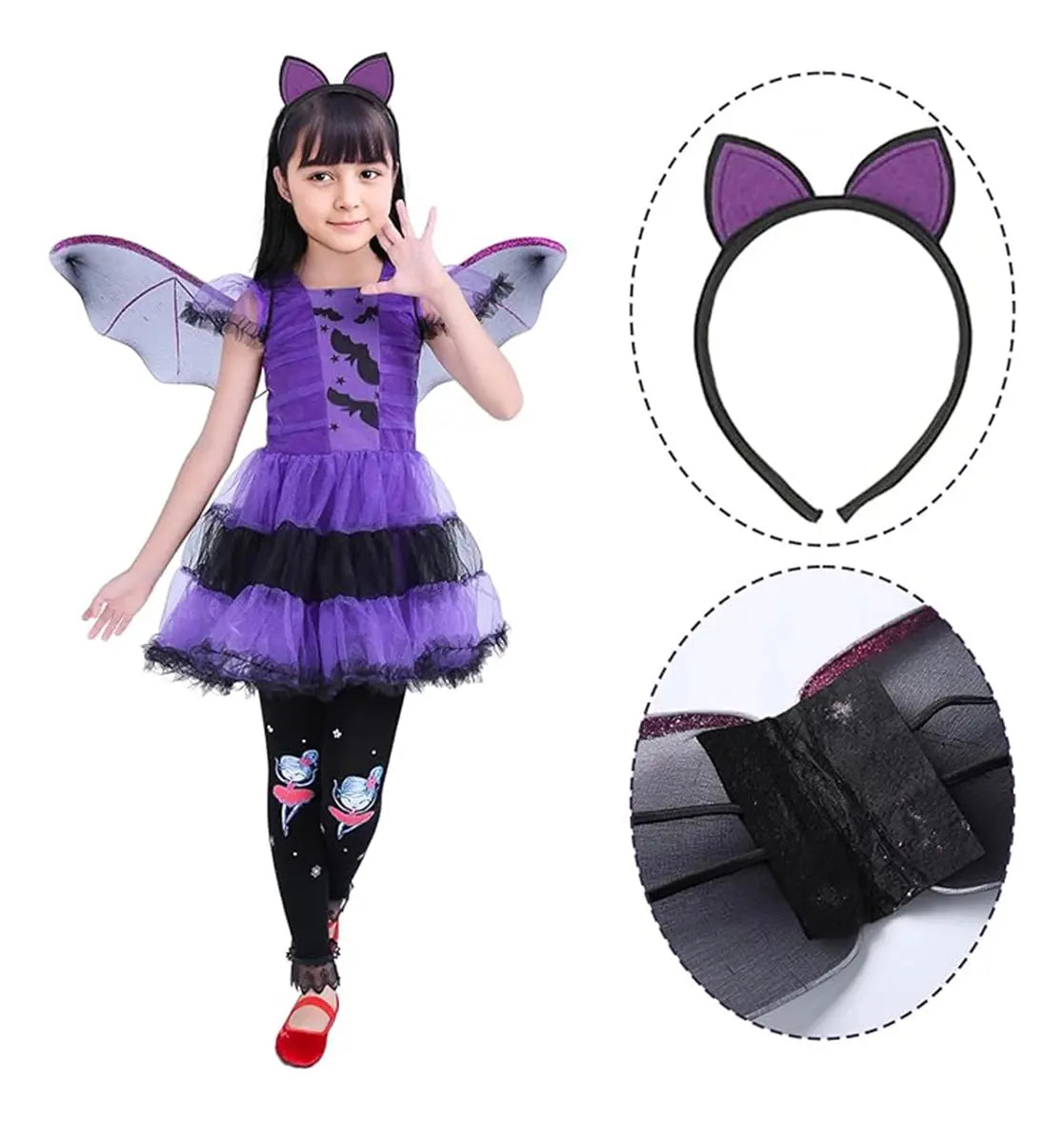 Disfraz Vampiresa Alas Violeta Completo Vincha Halloween