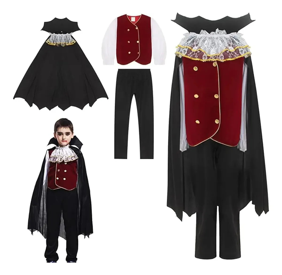 Disfraz Completo Vampiro Drácula Capa Pantalón Set Infanti