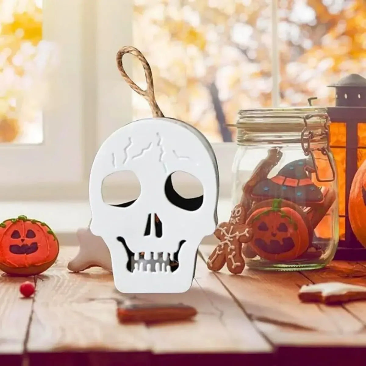 Craneo Calavera Con Luz Reversible Halloween Adorno