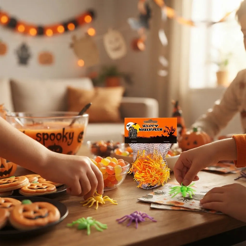 Set De 12 Arañas De Halloween Para Decoración Y Cotillón
