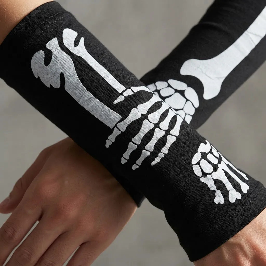 Mangas Brazo Esqueleto Calavera Guantes Halloween Disfraz