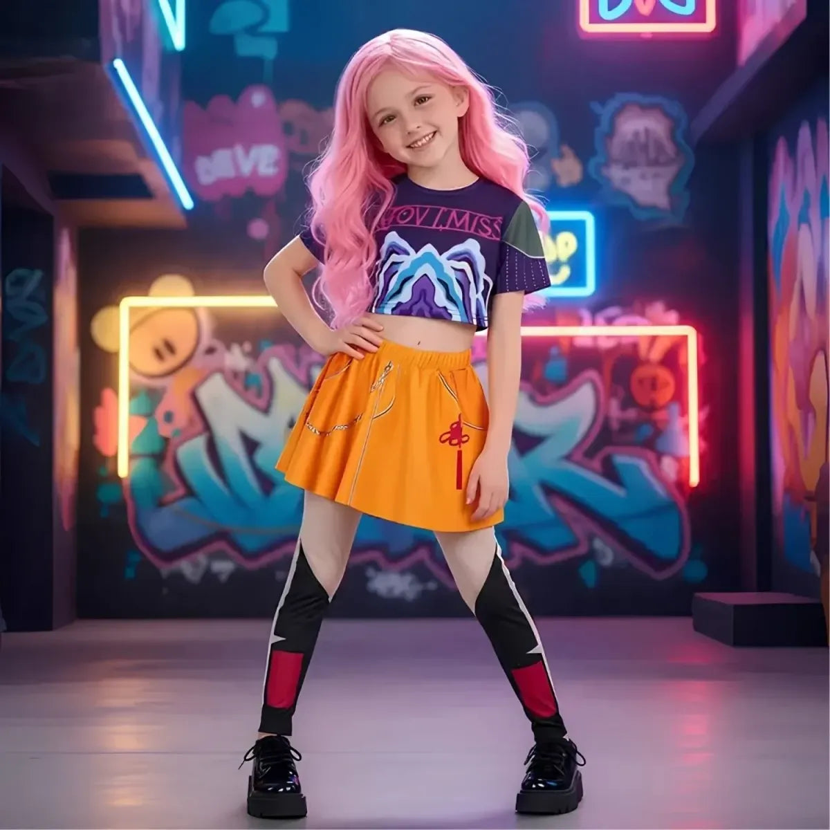 Disfraz K Pop Star Mira Niña Crop Top Falda Calza Fiestas