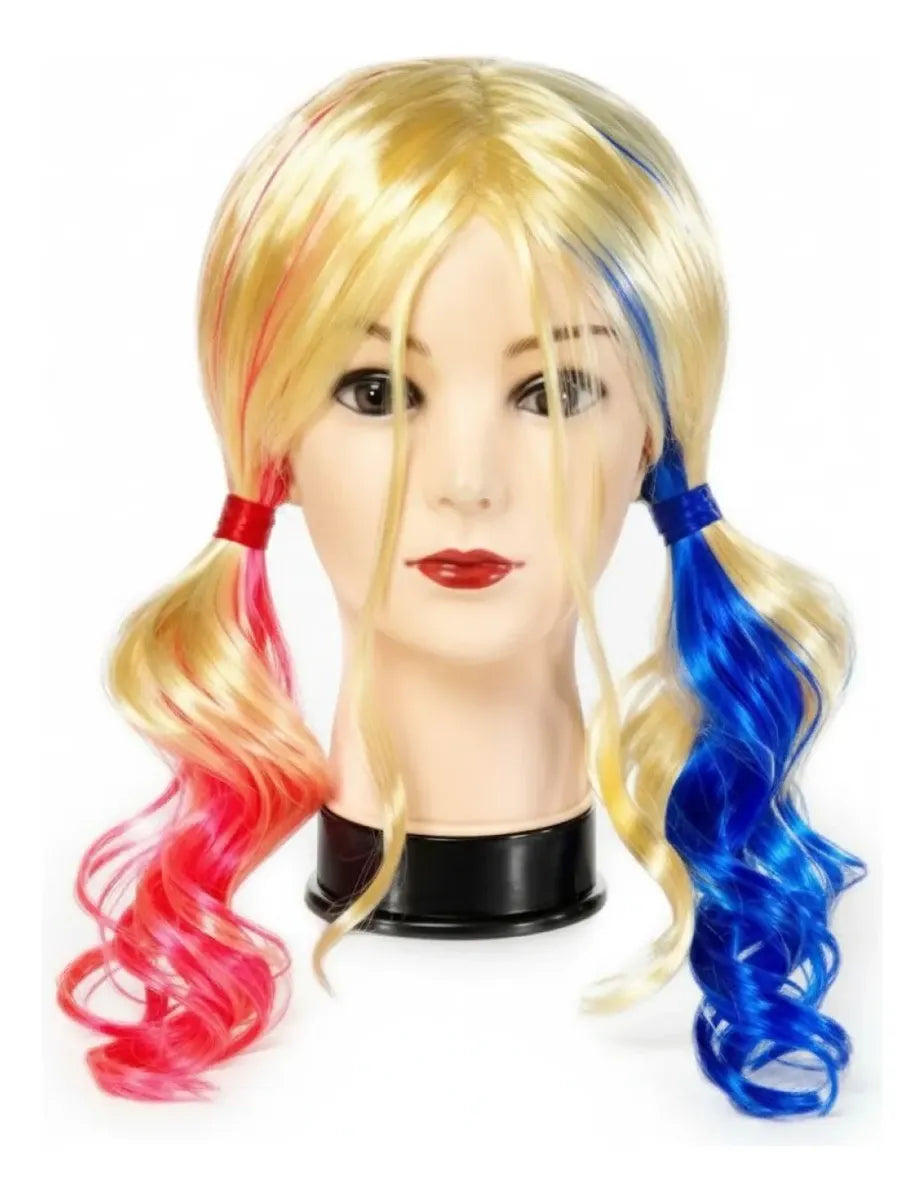 Peluca Harley Quinn Rubia Rosado Halloween Disfraz Cosplay