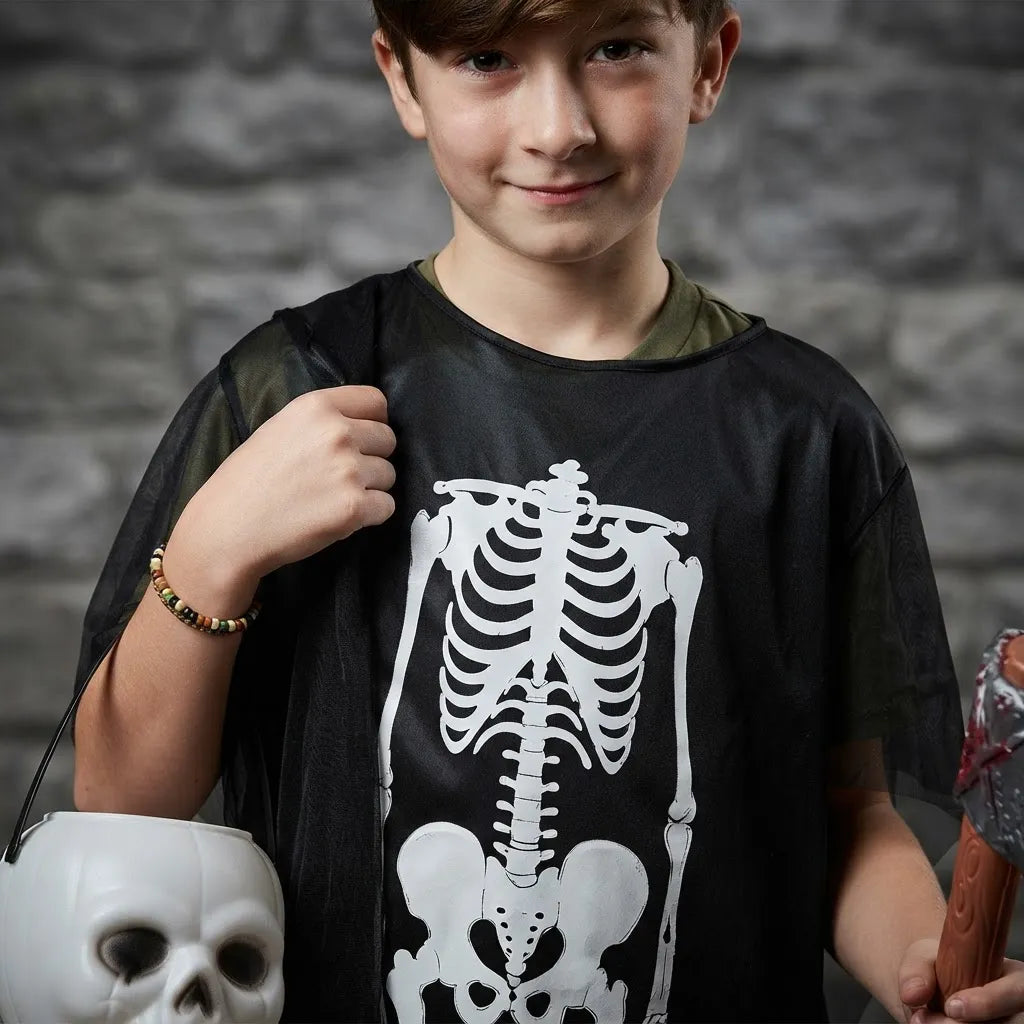 Túnica Disfraz De Esqueleto Y Calavera Niños Para Halloween