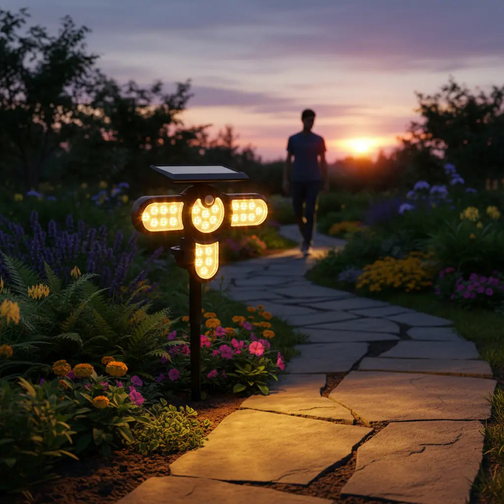 Foco LED RGB Solar para Jardín 150 LEDs | Sensor de Movimiento Exterior
