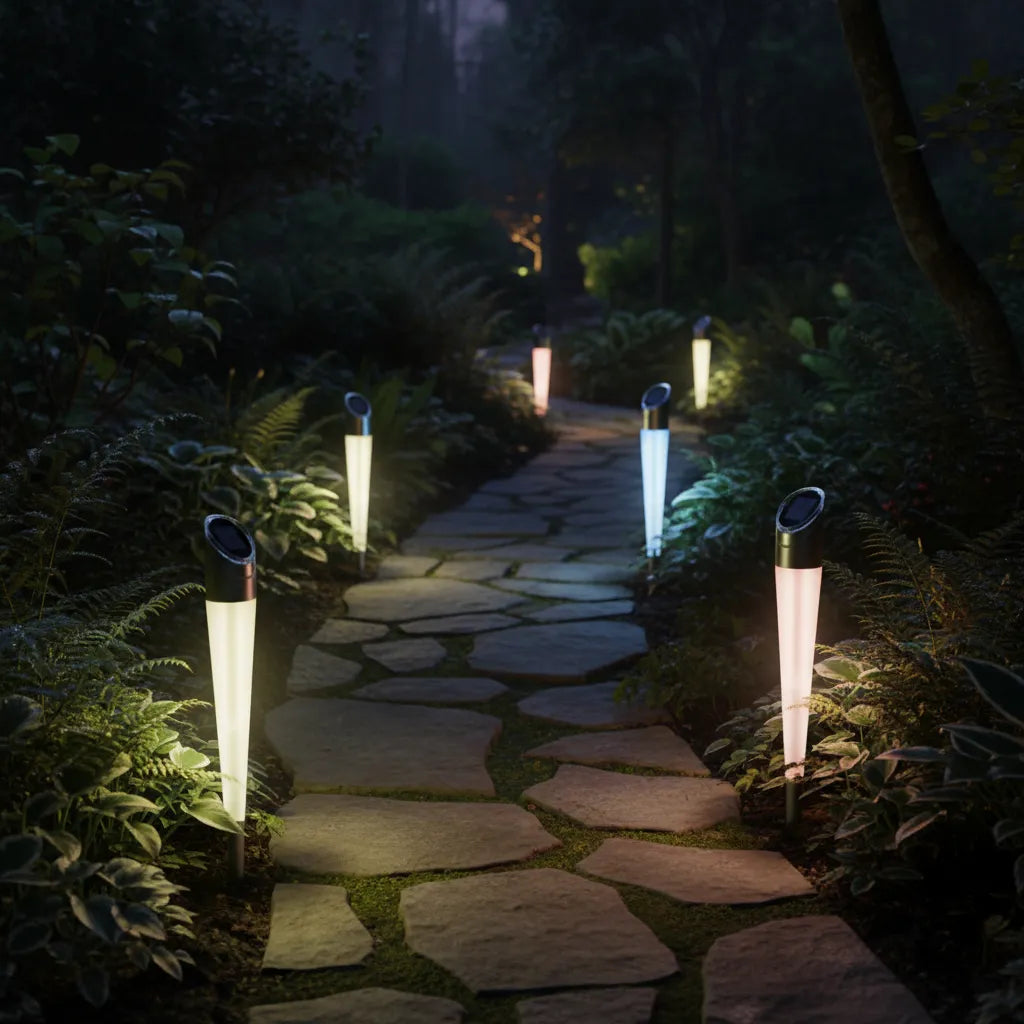 Luces Solares de Jardín Set x4 Blanco y RGB | Estacas Exterior ABS