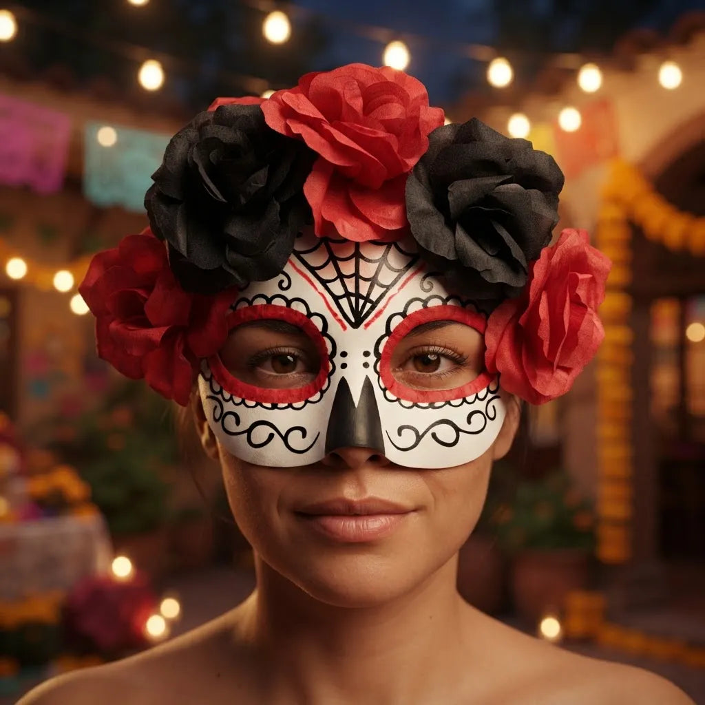 Antifaz Catrina Mascara Rosas Halloween Disfraz Calavera