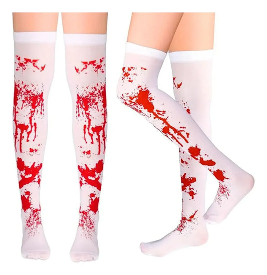 Medias Altas Sangrientas Blancas Halloween Disfraz Cotillon