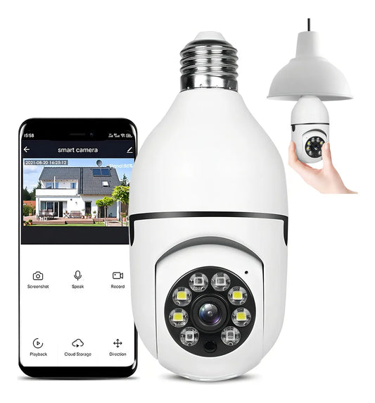 Cámara de Seguridad Lámpara LED WiFi 360° HD - Micrófono, Visión Nocturna y App Celular 💡🎥🛡️