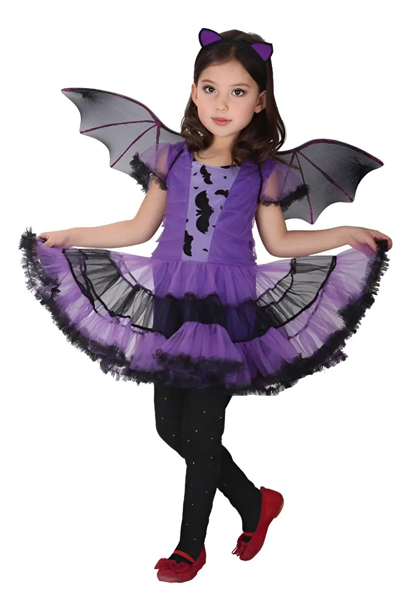 Disfraz Vampiresa Alas Violeta Completo Vincha Halloween