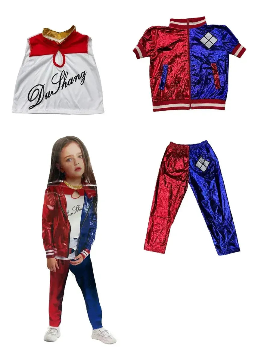 Disfraz De Harley Quinn Malvada Niña Campera Remera Pantalon