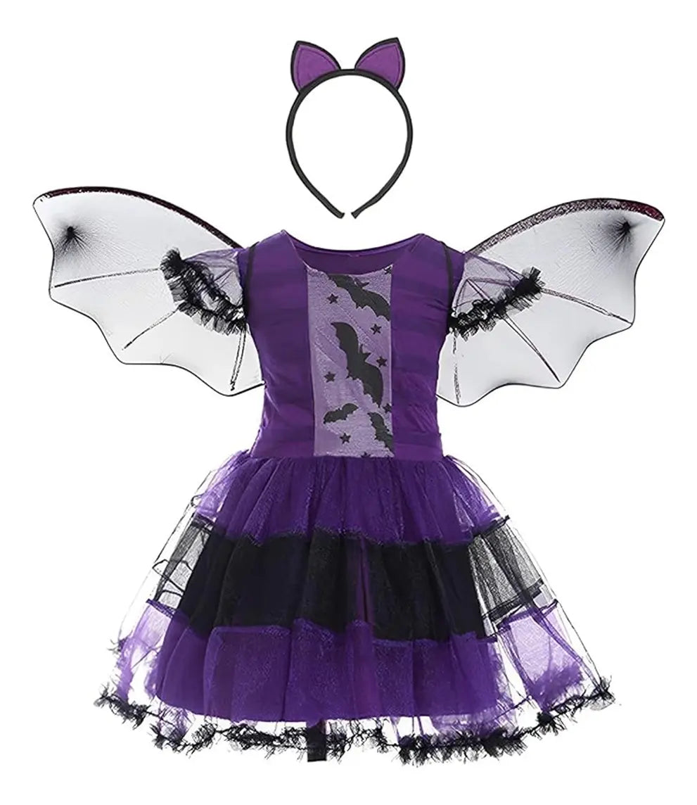 Disfraz Vampiresa Alas Violeta Completo Vincha Halloween