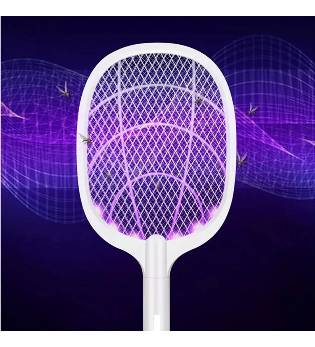 Raqueta Eléctrica Antimosquitos 2 en 1 con Luz LED UV y Base - Recargable USB 🦟⚡