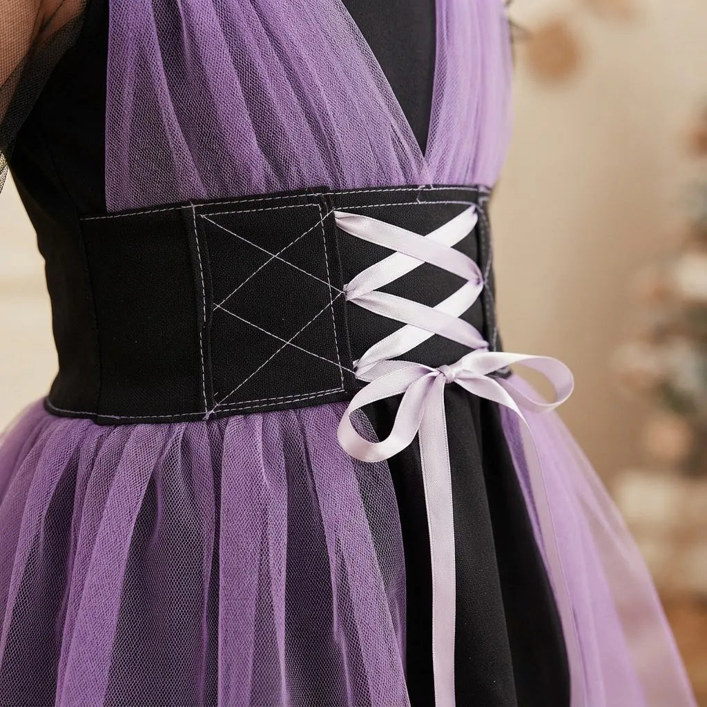 Disfraz Brujita Vestido Violeta Sombrero Morado Para Niña