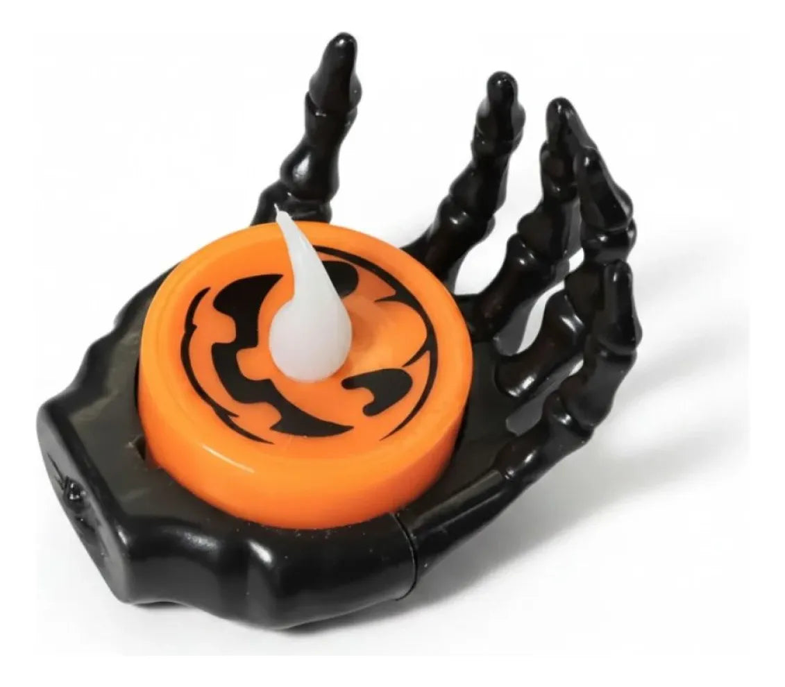 Vela Led Mano Calavera Esqueleto Halloween Decoracion Pilas